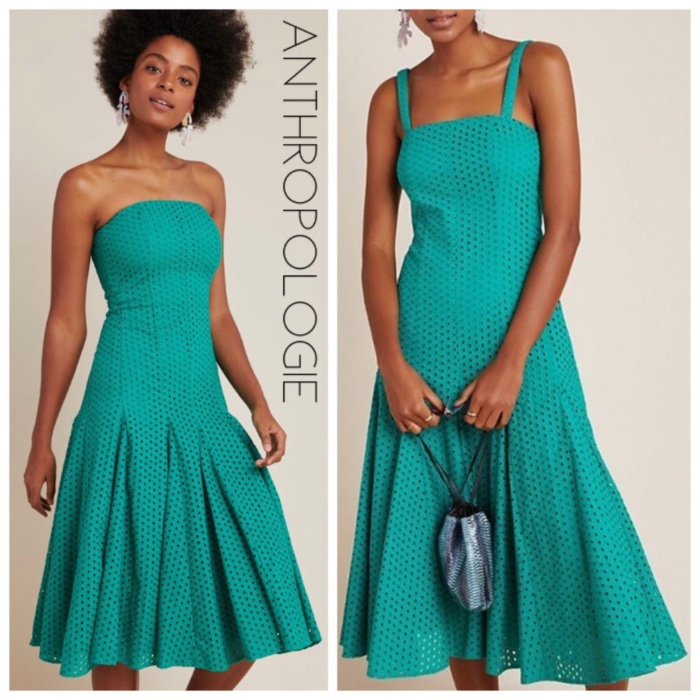 50% off NWT Anthropologie Maeve green eyelet dress 10 Medium free shipping